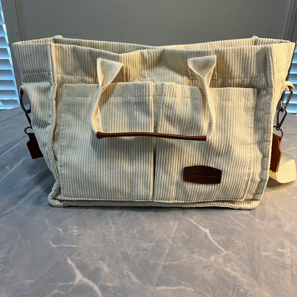 Cream Corduroy Oversized Tote Bag | Soft Neutral Shoulder Bag